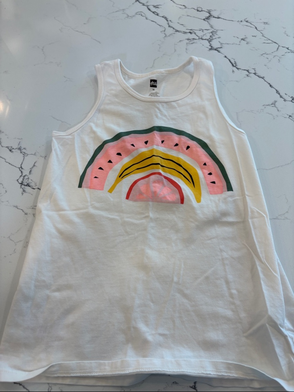 Tea collection White Tank Top with Rainbow Fruit Graphic